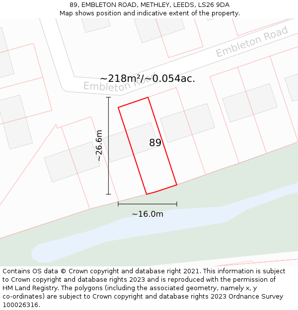 89, EMBLETON ROAD, METHLEY, LEEDS, LS26 9DA: Plot and title map