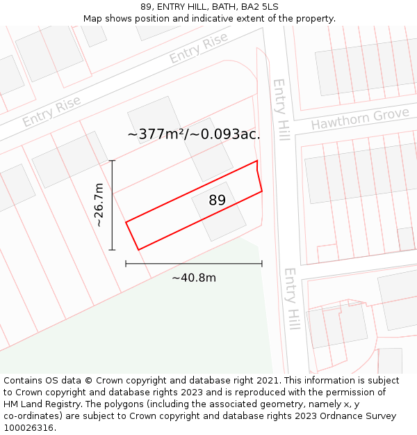 89, ENTRY HILL, BATH, BA2 5LS: Plot and title map