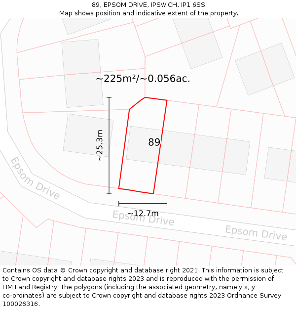 89, EPSOM DRIVE, IPSWICH, IP1 6SS: Plot and title map