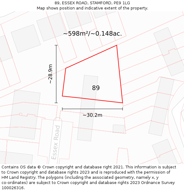89, ESSEX ROAD, STAMFORD, PE9 1LG: Plot and title map