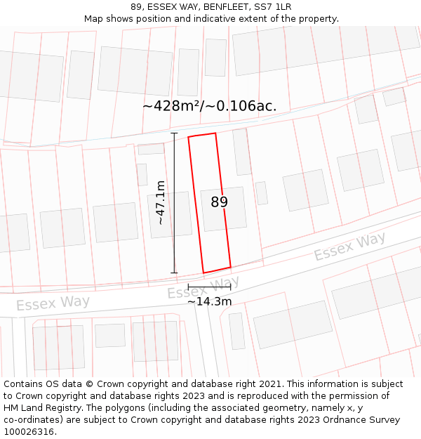 89, ESSEX WAY, BENFLEET, SS7 1LR: Plot and title map