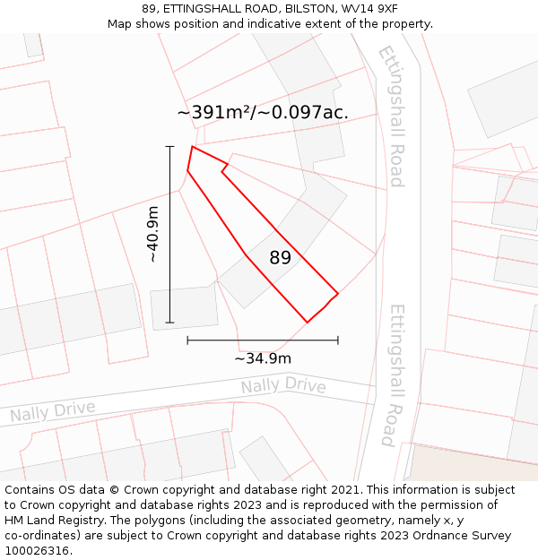 89, ETTINGSHALL ROAD, BILSTON, WV14 9XF: Plot and title map