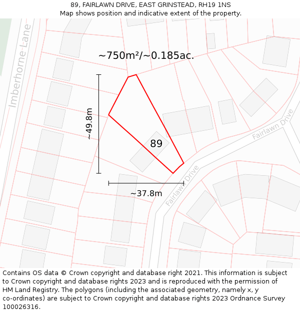 89, FAIRLAWN DRIVE, EAST GRINSTEAD, RH19 1NS: Plot and title map