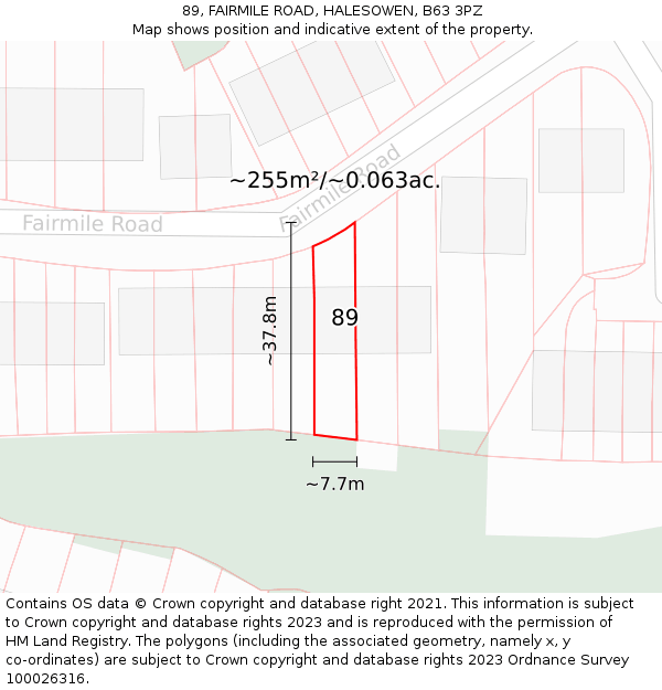 89, FAIRMILE ROAD, HALESOWEN, B63 3PZ: Plot and title map