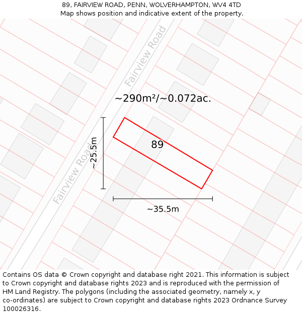 89, FAIRVIEW ROAD, PENN, WOLVERHAMPTON, WV4 4TD: Plot and title map