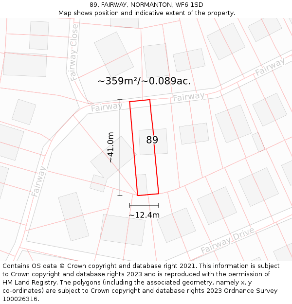 89, FAIRWAY, NORMANTON, WF6 1SD: Plot and title map