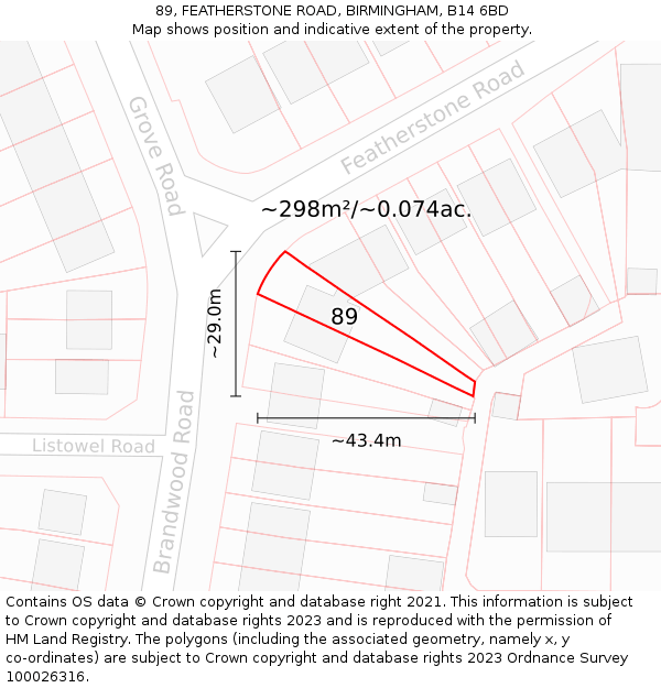89, FEATHERSTONE ROAD, BIRMINGHAM, B14 6BD: Plot and title map
