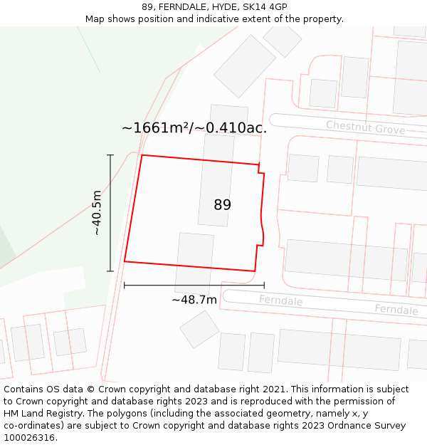 89, FERNDALE, HYDE, SK14 4GP: Plot and title map