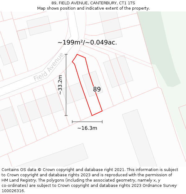 89, FIELD AVENUE, CANTERBURY, CT1 1TS: Plot and title map