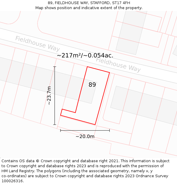 89, FIELDHOUSE WAY, STAFFORD, ST17 4FH: Plot and title map