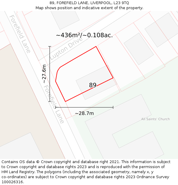 89, FOREFIELD LANE, LIVERPOOL, L23 9TQ: Plot and title map