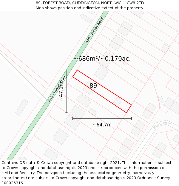 89, FOREST ROAD, CUDDINGTON, NORTHWICH, CW8 2ED: Plot and title map