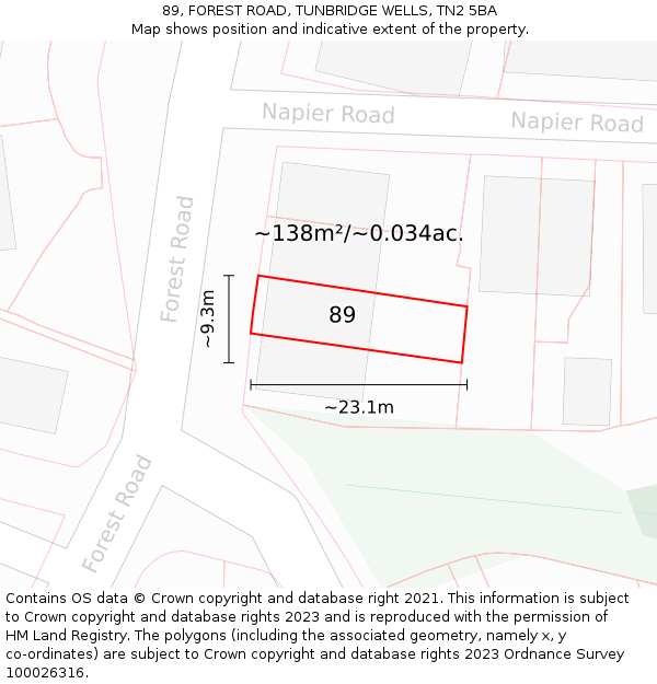 89, FOREST ROAD, TUNBRIDGE WELLS, TN2 5BA: Plot and title map