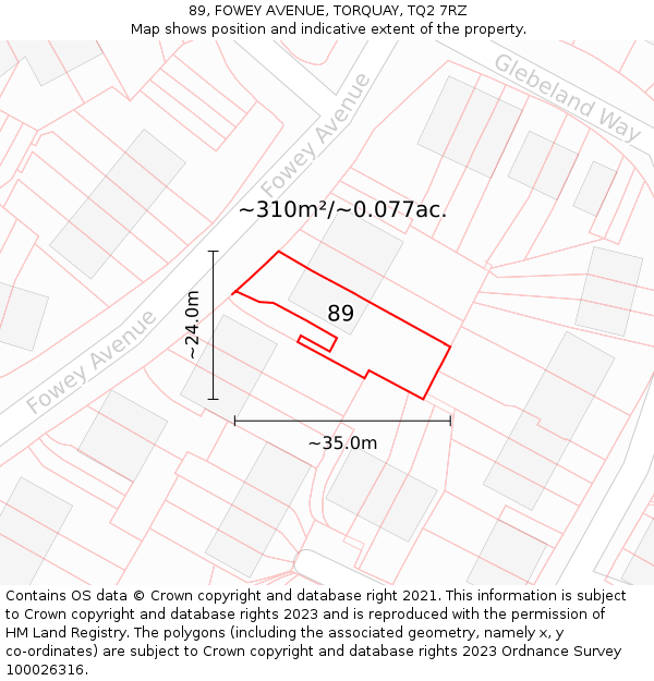 89, FOWEY AVENUE, TORQUAY, TQ2 7RZ: Plot and title map