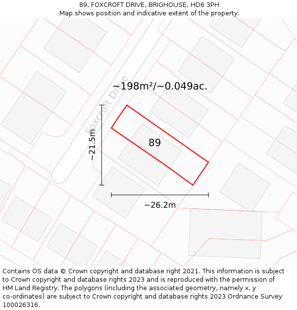 89, FOXCROFT DRIVE, BRIGHOUSE, HD6 3PH: Plot and title map