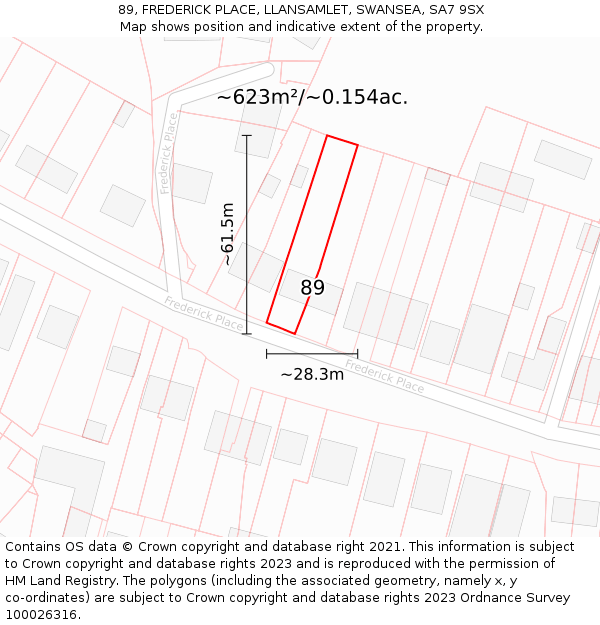 89, FREDERICK PLACE, LLANSAMLET, SWANSEA, SA7 9SX: Plot and title map