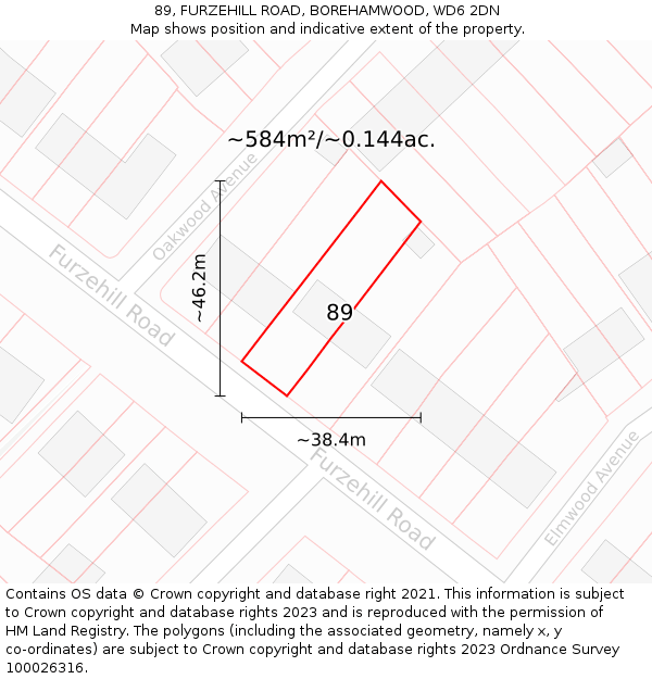 89, FURZEHILL ROAD, BOREHAMWOOD, WD6 2DN: Plot and title map