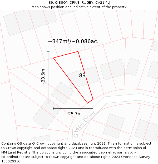 89, GIBSON DRIVE, RUGBY, CV21 4LJ: Plot and title map