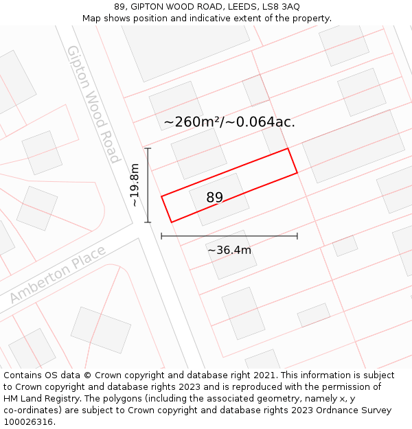89, GIPTON WOOD ROAD, LEEDS, LS8 3AQ: Plot and title map