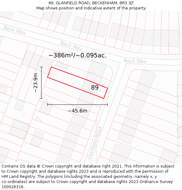 89, GLANFIELD ROAD, BECKENHAM, BR3 3JT: Plot and title map