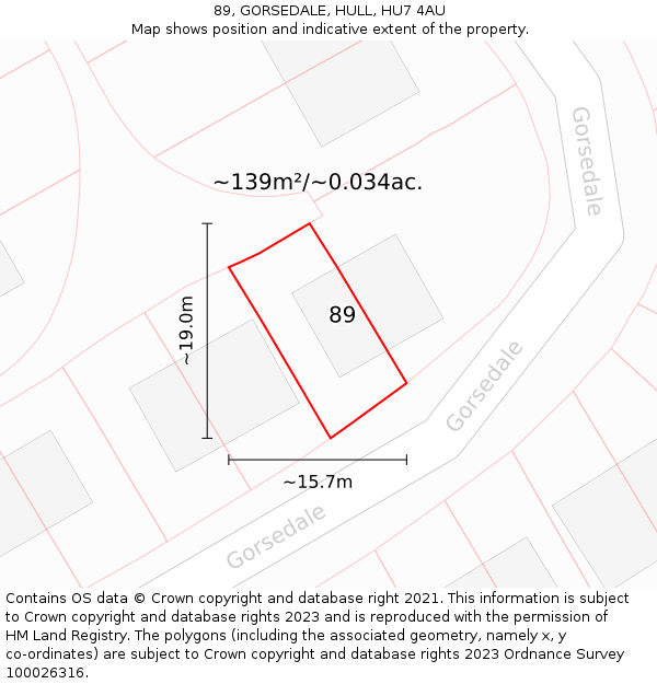 89, GORSEDALE, HULL, HU7 4AU: Plot and title map