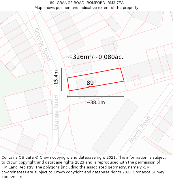 89, GRANGE ROAD, ROMFORD, RM3 7EA: Plot and title map