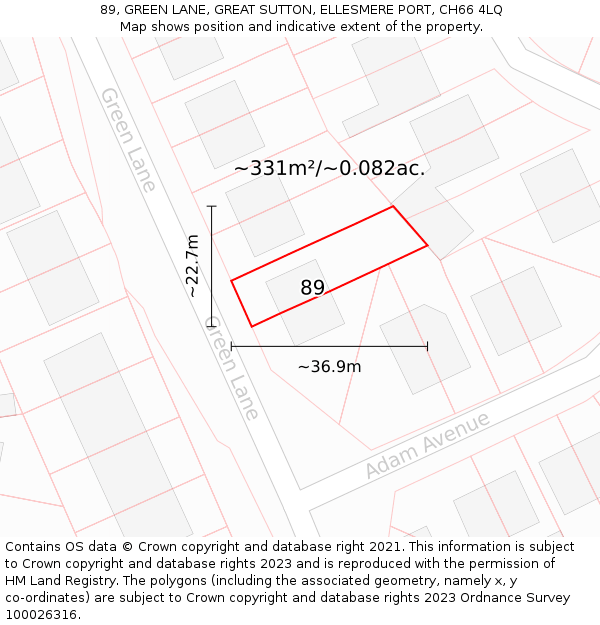 89, GREEN LANE, GREAT SUTTON, ELLESMERE PORT, CH66 4LQ: Plot and title map
