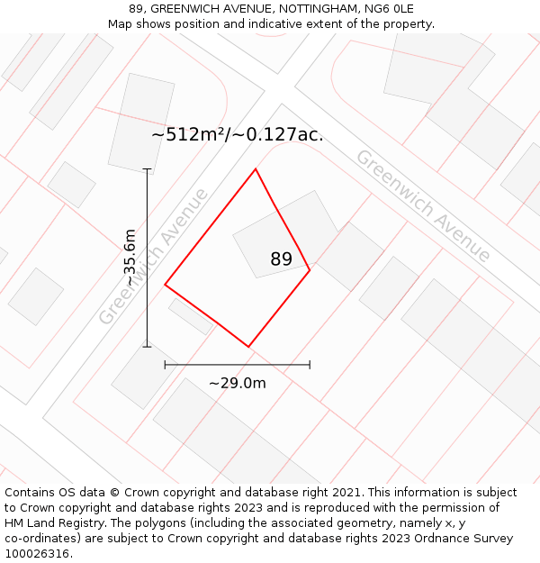89, GREENWICH AVENUE, NOTTINGHAM, NG6 0LE: Plot and title map