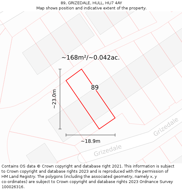 89, GRIZEDALE, HULL, HU7 4AY: Plot and title map
