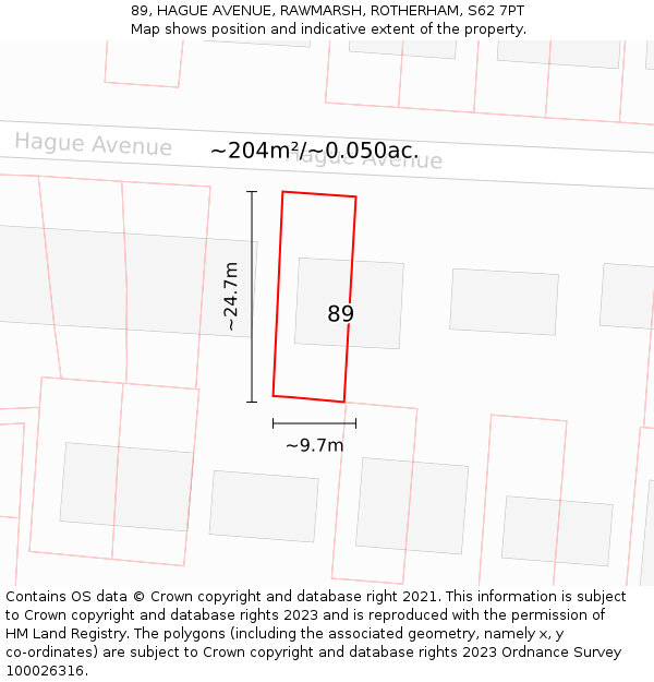89, HAGUE AVENUE, RAWMARSH, ROTHERHAM, S62 7PT: Plot and title map