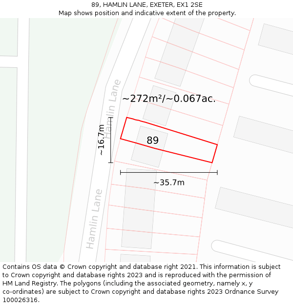 89, HAMLIN LANE, EXETER, EX1 2SE: Plot and title map
