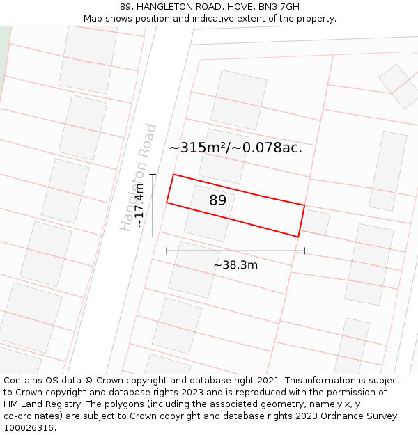 89, HANGLETON ROAD, HOVE, BN3 7GH: Plot and title map