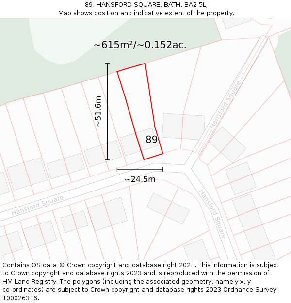 89, HANSFORD SQUARE, BATH, BA2 5LJ: Plot and title map