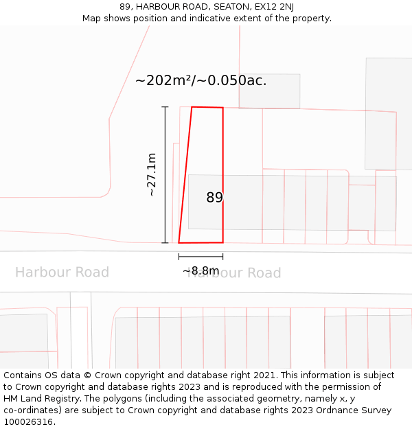 89, HARBOUR ROAD, SEATON, EX12 2NJ: Plot and title map