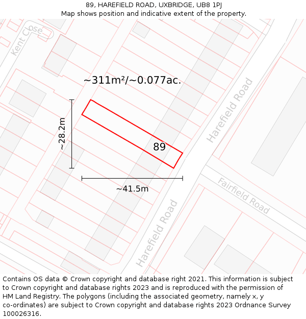 89, HAREFIELD ROAD, UXBRIDGE, UB8 1PJ: Plot and title map