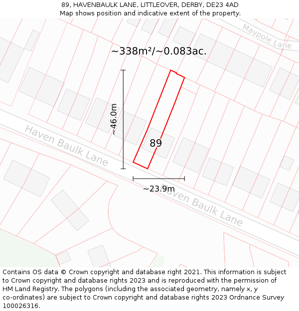 89, HAVENBAULK LANE, LITTLEOVER, DERBY, DE23 4AD: Plot and title map
