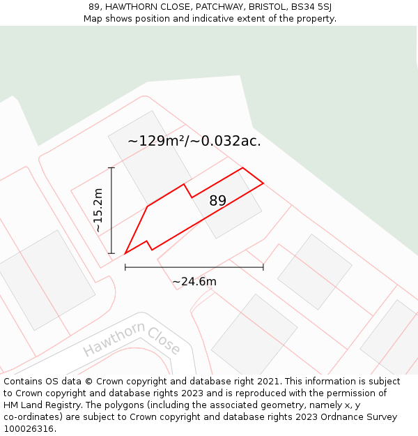 89, HAWTHORN CLOSE, PATCHWAY, BRISTOL, BS34 5SJ: Plot and title map