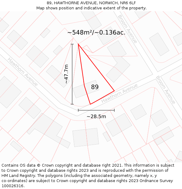 89, HAWTHORNE AVENUE, NORWICH, NR6 6LF: Plot and title map
