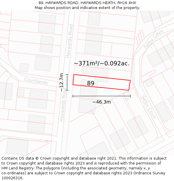 89, HAYWARDS ROAD, HAYWARDS HEATH, RH16 4HX: Plot and title map