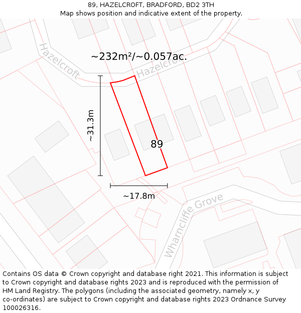 89, HAZELCROFT, BRADFORD, BD2 3TH: Plot and title map