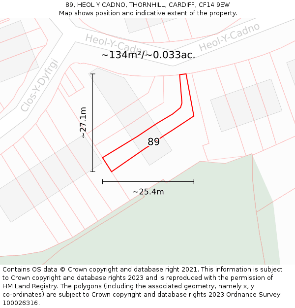 89, HEOL Y CADNO, THORNHILL, CARDIFF, CF14 9EW: Plot and title map