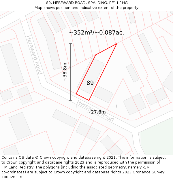 89, HEREWARD ROAD, SPALDING, PE11 1HG: Plot and title map