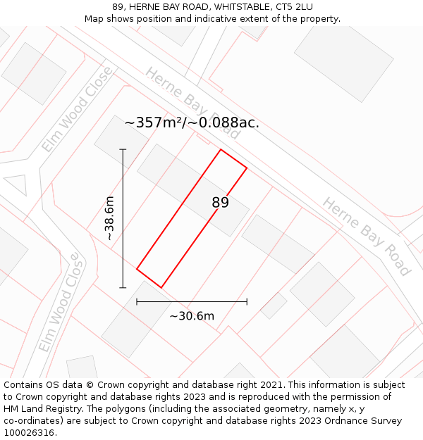 89, HERNE BAY ROAD, WHITSTABLE, CT5 2LU: Plot and title map