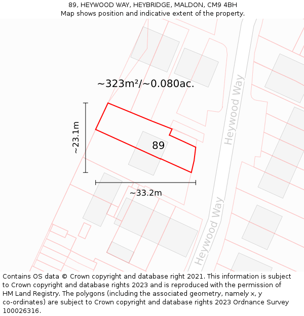 89, HEYWOOD WAY, HEYBRIDGE, MALDON, CM9 4BH: Plot and title map