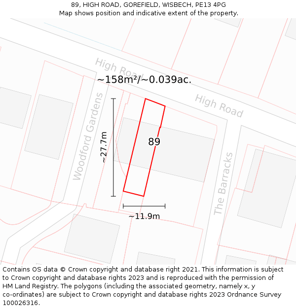 89, HIGH ROAD, GOREFIELD, WISBECH, PE13 4PG: Plot and title map