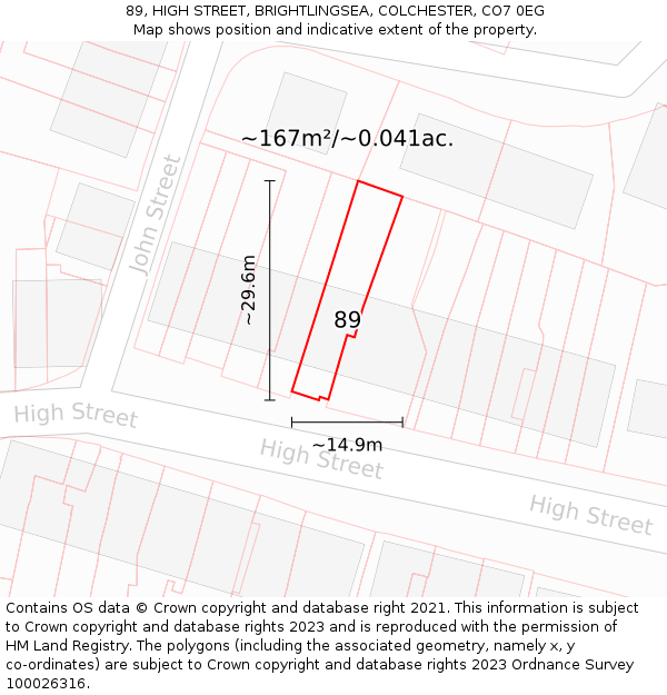 89, HIGH STREET, BRIGHTLINGSEA, COLCHESTER, CO7 0EG: Plot and title map