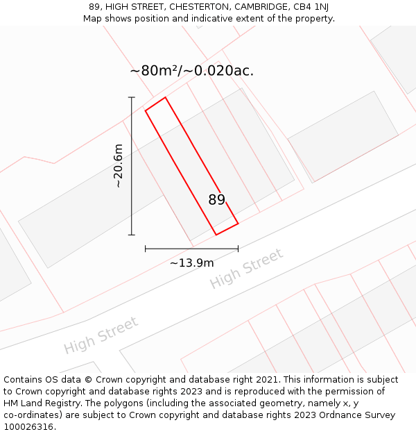89, HIGH STREET, CHESTERTON, CAMBRIDGE, CB4 1NJ: Plot and title map