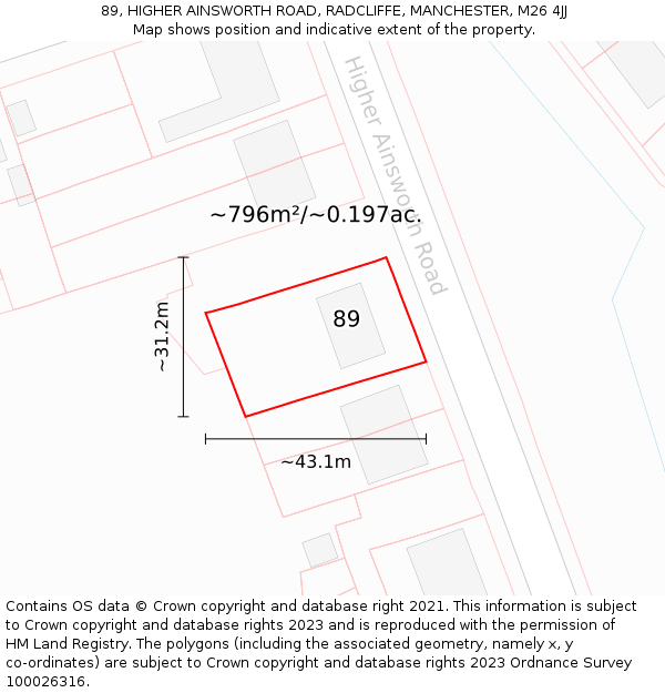 89, HIGHER AINSWORTH ROAD, RADCLIFFE, MANCHESTER, M26 4JJ: Plot and title map