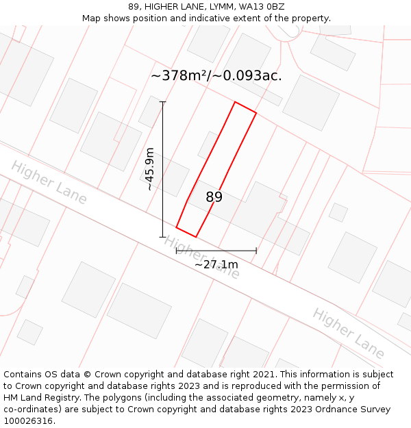 89, HIGHER LANE, LYMM, WA13 0BZ: Plot and title map