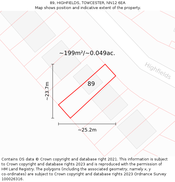 89, HIGHFIELDS, TOWCESTER, NN12 6EA: Plot and title map